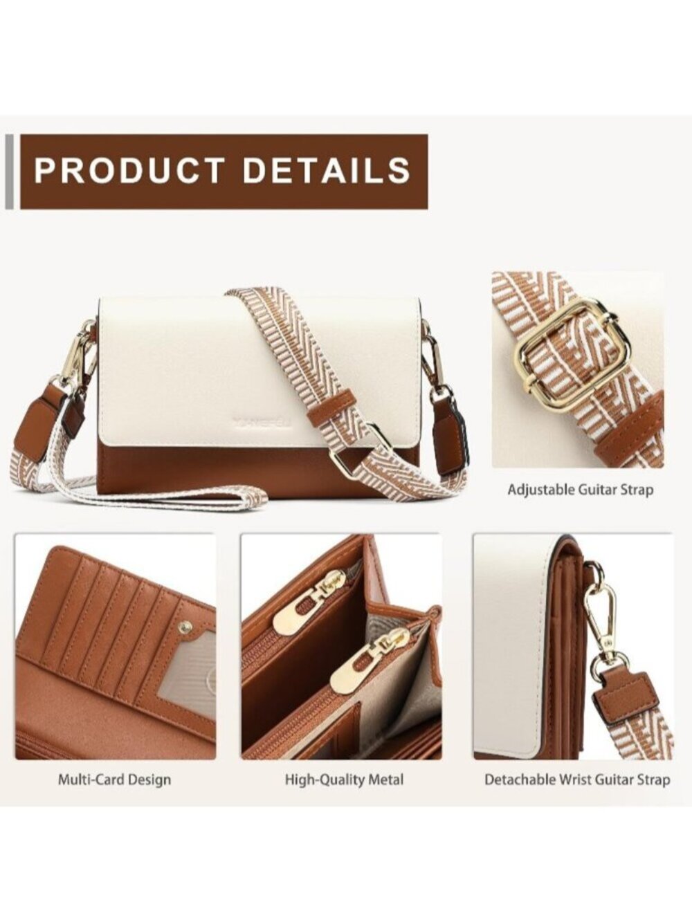 〽️Women Beige Brown Wristlet Phone Mini Purse Small Vegan Leather Crossbody Bag - Picture 4 of 6